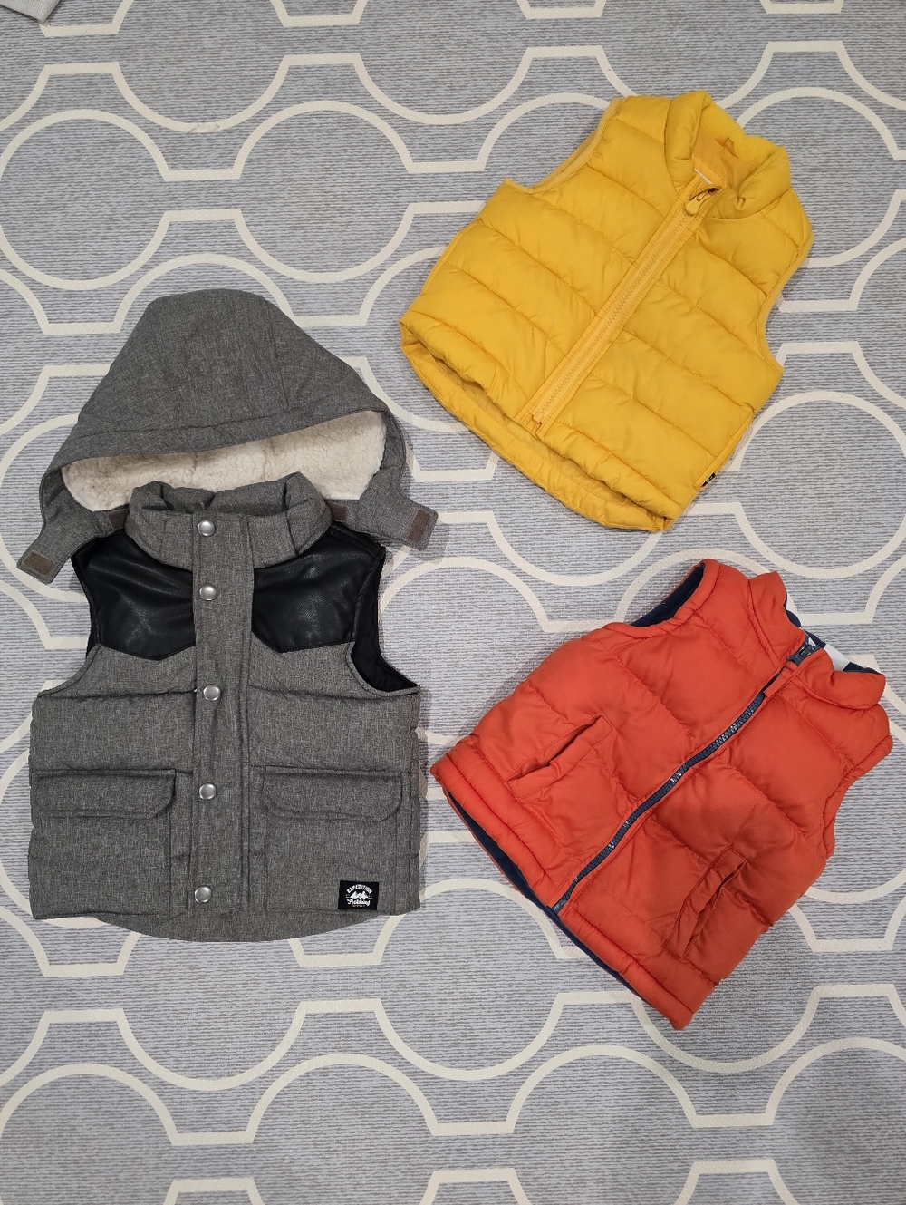 GUC Kids Puffer Vest Pack - Yellow, Gray & Orange 18M-2T